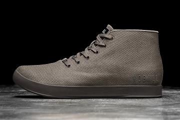 Dark / Grey Nobull Fallen Rock Espresso Canvas Mid Men's Trainers | CA Q1505M